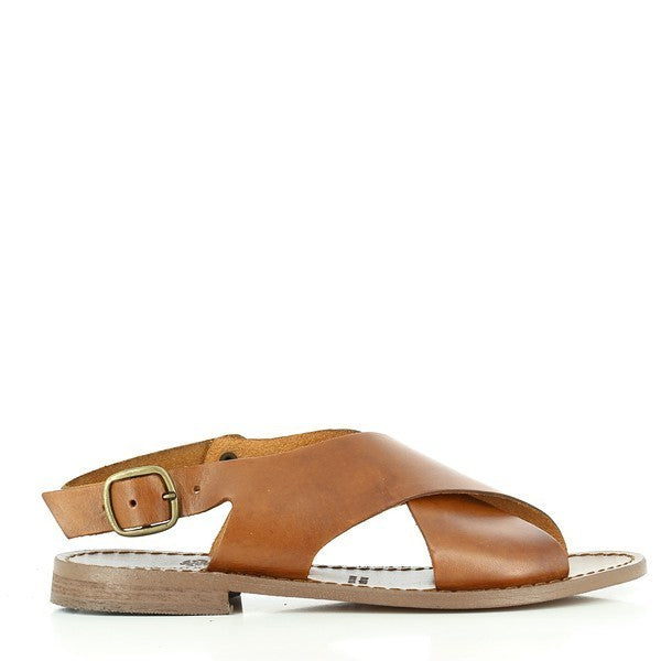 The photo showcases the Antichi Romani 312 Tan Slingback Sandals, elegantly positioned on a light, textured surface. Crafted from premium tan leather, the sandals feature a stylish slingback design with an adjustable strap for a secure fit. The round toe shape adds a classic touch, while the 1 cm platform heel offers subtle elevation. The rich leather texture is highlighted in the soft light, showcasing the meticulous craftsmanship that defines Antichi Romani.