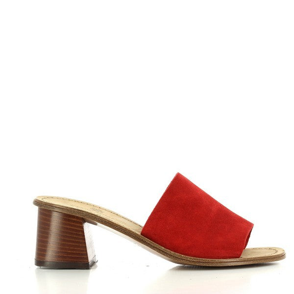 The Antichi Romani 930 Red Slide Heels are showcased against a minimalist background, highlighting their vibrant red leather upper and sleek design. The shoes feature a stylish round toe and a comfortable 5cm heel, reflecting exquisite craftsmanship. The inner lining is also leather, ensuring both luxury and comfort for the wearer. The elegant silhouette makes these heels a perfect choice for both casual and formal occasions.