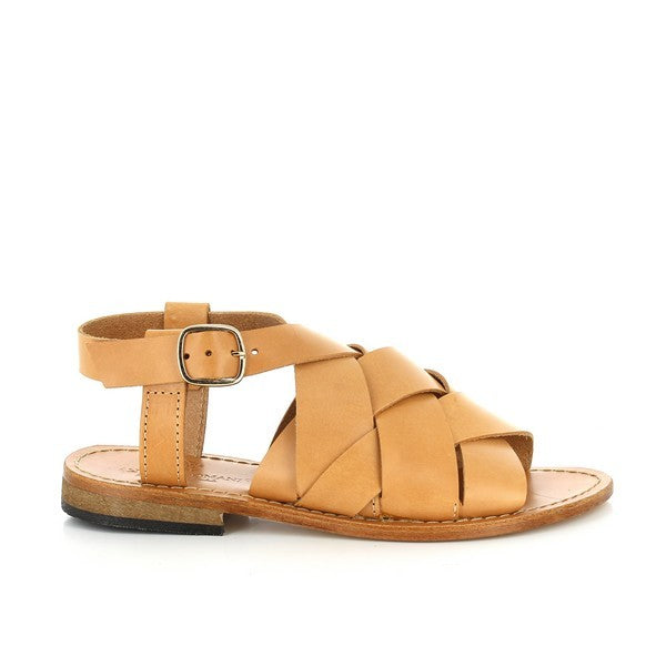 The Antichi Romani 934 Brandy Slingback Sandals are elegantly displayed against a soft, neutral backdrop, highlighting their refined design. The sandals feature a rich, warm brandy leather upper that showcases a smooth finish and subtle stitching details. The round toe shape adds a classic touch, while the slender slingback strap secures the foot comfortably, emphasizing the sandal’s expert craftsmanship.