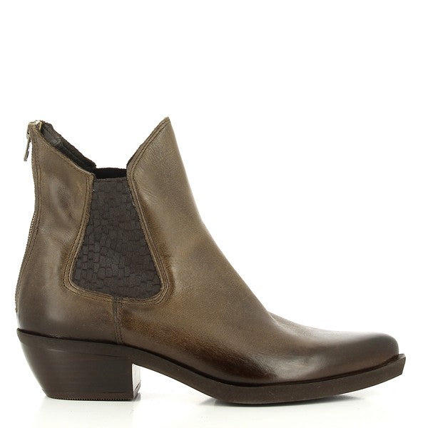 The Felmini B917 Brown Ankle Boots showcase a sleek and stylish side profile with a pointy toe, smooth leather upper, and subtle elastic bands on the sides for flexibility and comfort.