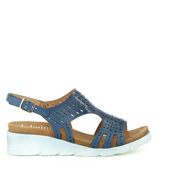 A clean, side-on shot of the Felmini C297 Jeans Slingback Sandals, showcasing the elegant leather upper with a simple yet stylish slingback design and a round toe. The sleek silhouette highlights the smooth finish and quality craftsmanship.