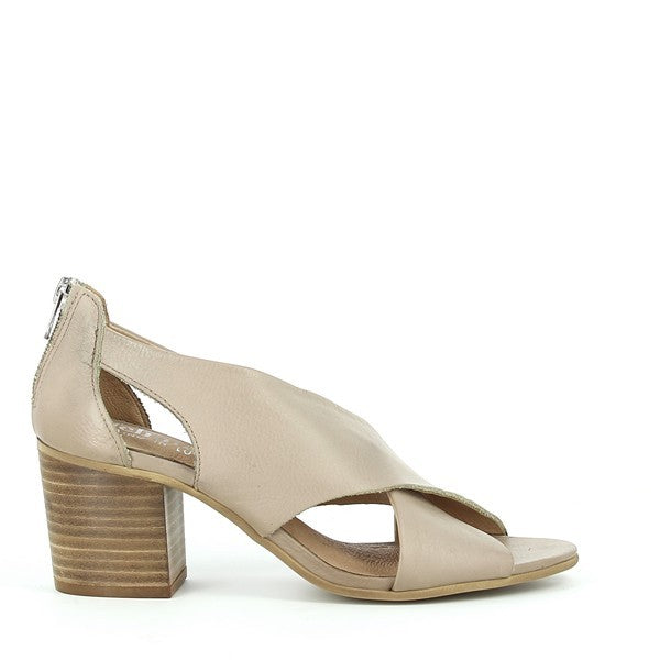 A clear profile view of the Felmini C307 Taupe Bootie, showcasing its smooth leather upper, cross strap detail across the foot, and sleek rounded toe design.