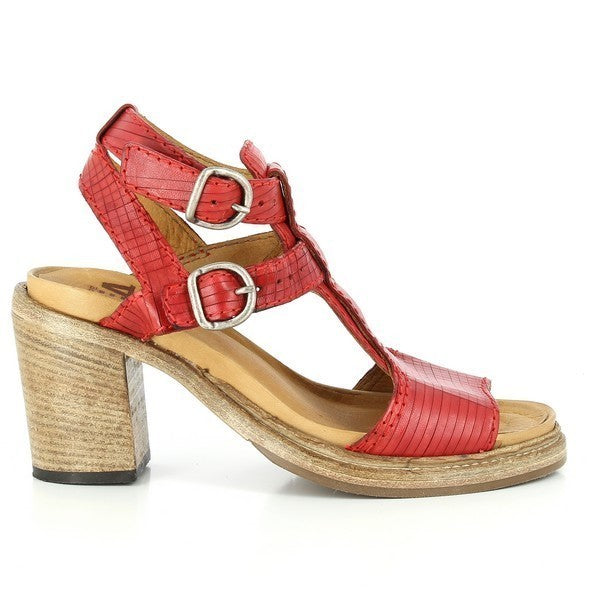 A close-up of the side view of the red slingback sandal, showcasing the smooth leather upper and the sleek, rounded toe. The 6cm heel height is visible, enhancing the shoe's elegant silhouette.