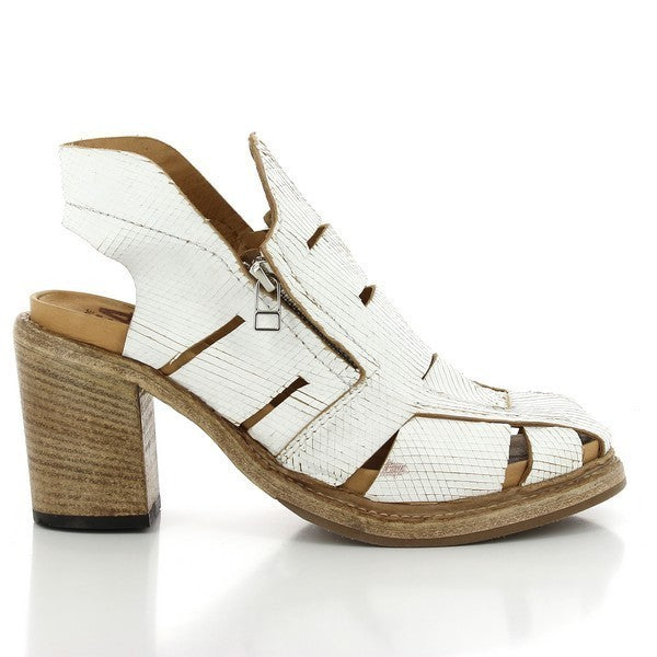 A clean, side view of the Forte S17-4444 White Sandals showcasing the die-cut leather design, with a smooth profile highlighting the rounded toe and sleek silhouette.