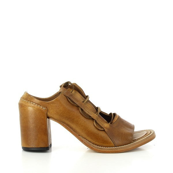 A clear shot of the Forte S19-8200 Tortora Tan Sandals from the side, showcasing the sleek, structured leather upper, with the 8 cm heel adding a touch of elegance and height. The open-toe design reveals a simple yet stylish silhouette.