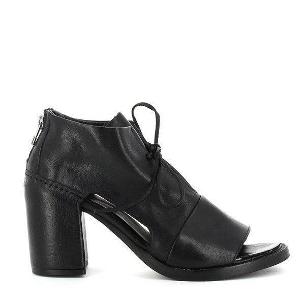 A clean profile shot of the Forte S198202 Black Ankle Boots showcasing the smooth, premium leather upper and sleek round toe design. The lace-up closure adds a touch of classic style, while the 8cm heel provides an elegant silhouette.