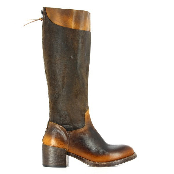 A clear profile shot of the Forte W175108 Ocra Tan Long Boots, showcasing the smooth, premium leather upper with a rounded toe and sleek, tall silhouette.