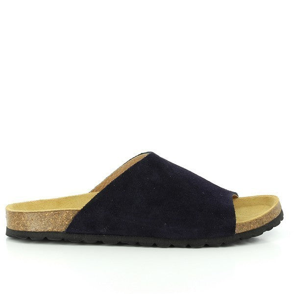 The image showcases Plakton's 103036 Navy Women's Slides, a perfect combination of elegance and comfort. Crafted with premium leather and featuring a 2cm platform heel, these slides exude sophistication. The round toe shape ensures a comfortable fit for all-day wear. Step into timeless style with Plakton's Sandals.