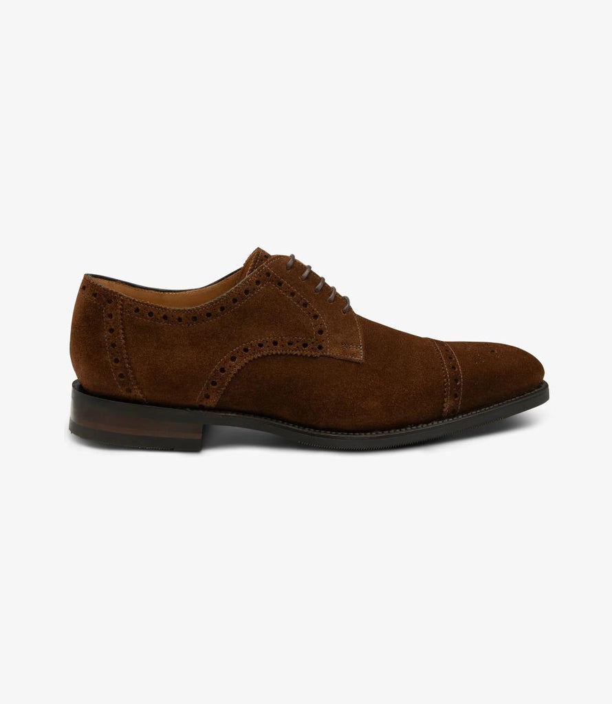 LOAKE ELDON BROWN SUEDE DERBY SEMI-BROGUE RUBBER SOLE F-MEDIUM