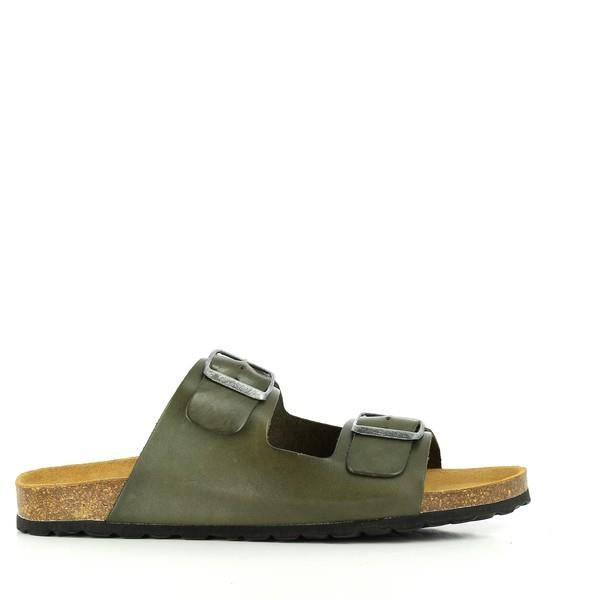 An elegant view capturing the sleek design and vibrant green khaki color of Plakton's 100010 Green Men's Sandals. The adjustable straps with sturdy buckles ensure a secure and customized fit.