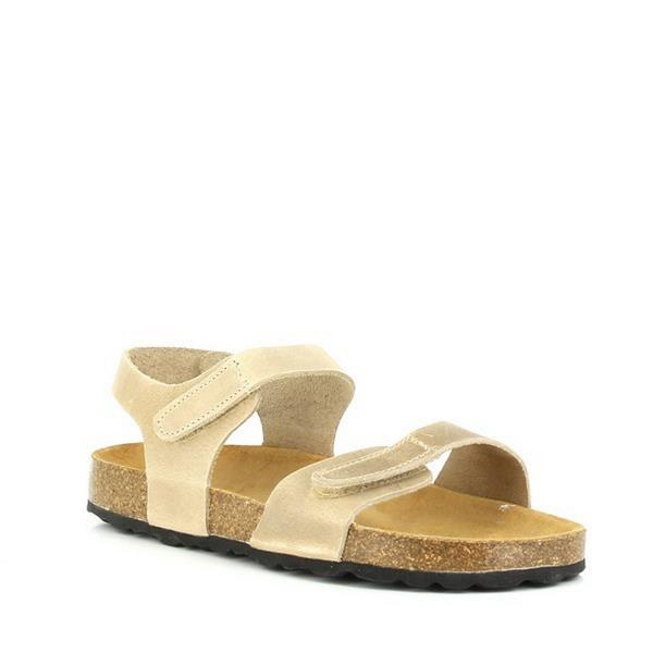Highlight the sophisticated simplicity of Plakton's 110037 Beige Kids Slingback Sandals with a photo of the outside. The leather upper, in a timeless beige hue, exudes elegance and versatility, perfect for pairing with any outfit. The classic round toe shape and low platform height promise both style and comfort for your little one's feet.