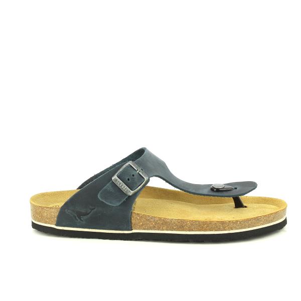 A sleek side profile of Plakton's 175081 Navy Blue Men's Sandals, showcasing the classic thong style and adjustable strap detail for personalized comfort.