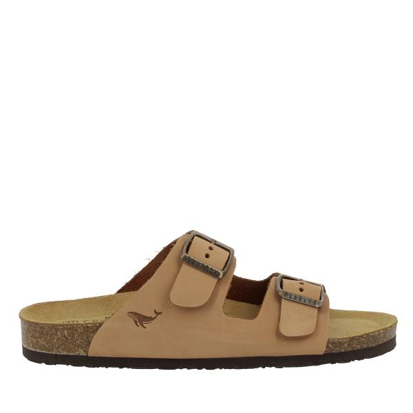 Capture the sleek profile of Plakton's 180010-OF Tan Slides, showcasing the rich tan hue and luxurious leather construction.