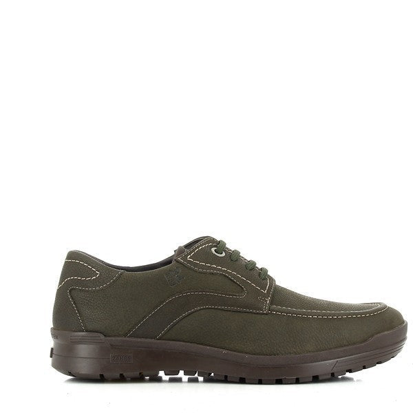 A pair of 24 Hrs 10474 Khaki Lace Up Sneakers, featuring a sleek khaki leather upper. The sneakers have a classic round toe, soft leather lining, and a sturdy synthetic sole with a 3 cm heel-platform height. Displayed against a neutral backdrop, the sneakers highlight their stylish design and high-quality craftsmanship.