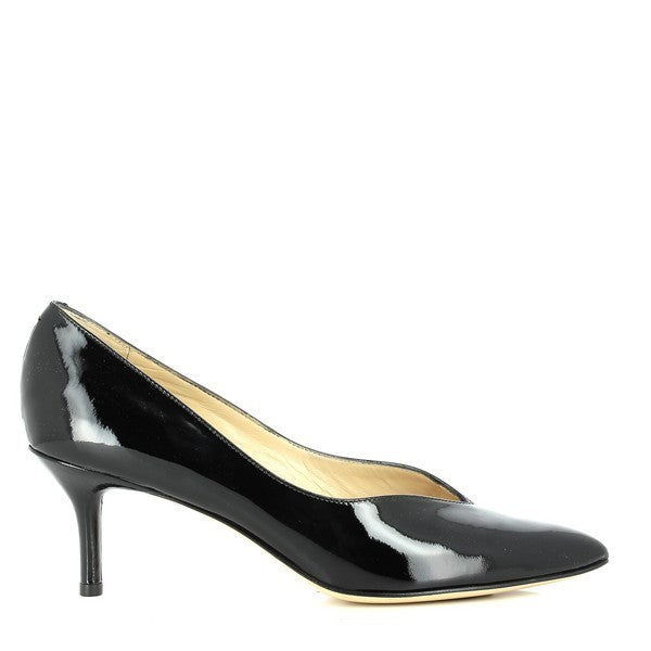 The Amalfi Palma Black Stiletto Heels are showcased in this photo with a focus on their sleek, sophisticated design. The black leather upper gleams with a polished finish, while the delicate stiletto heel rises gracefully to 6.5cm, highlighting the shoe’s elegant profile. The leather lining and synthetic sole are subtly visible, emphasizing the luxurious craftsmanship and durability. The heels are presented against a clean, neutral background to accentuate their timeless beauty and Italian craftsmanship.