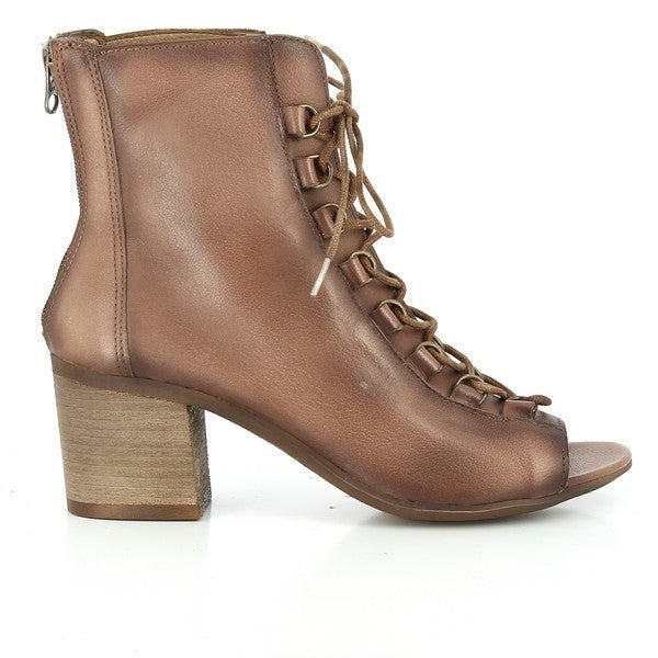A clean, side-on shot of the Felmini A112 Brown Lace-Up Ankle Boot, showcasing its sleek leather upper, round toe, and 6cm heel platform, emphasizing its elegant and sophisticated design.