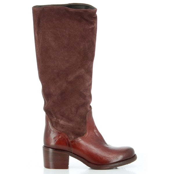 A full profile view of the Felmini B953 Burgundy Long Boots, showcasing the smooth, rich burgundy leather upper, the sleek silhouette, and the rounded toe design.