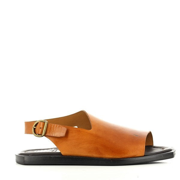 A clear shot of the Forte S184254 Cuoio Tan Slingback Sandal from the side, showcasing the elegant tan leather upper and the clean, streamlined design. The adjustable slingback strap and open-toe style offer a fresh, breathable look.