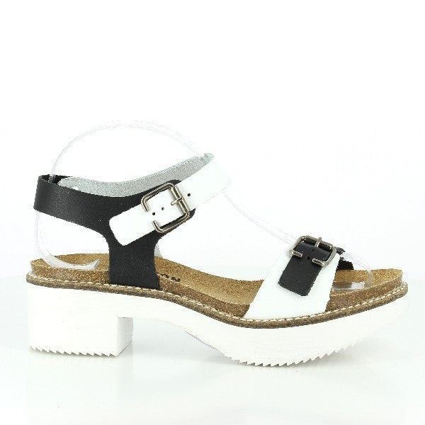 Step into style with Plakton's 715060 White & Black Slingback Platforms. Featuring a genuine leather upper and lining, these women's sandals offer a sleek look and all-day comfort. The adjustable ankle buckle and front buckle strap ensure a secure fit, while the 2-4.5 cm platform heel adds height and stability. Made in Spain for quality you can trust.